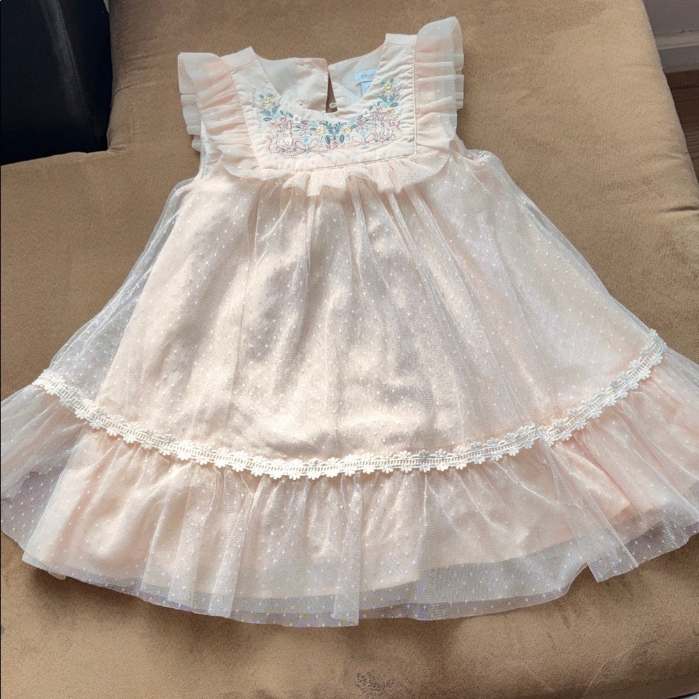 Tahari Light Pink Dress with Floral Embroidery